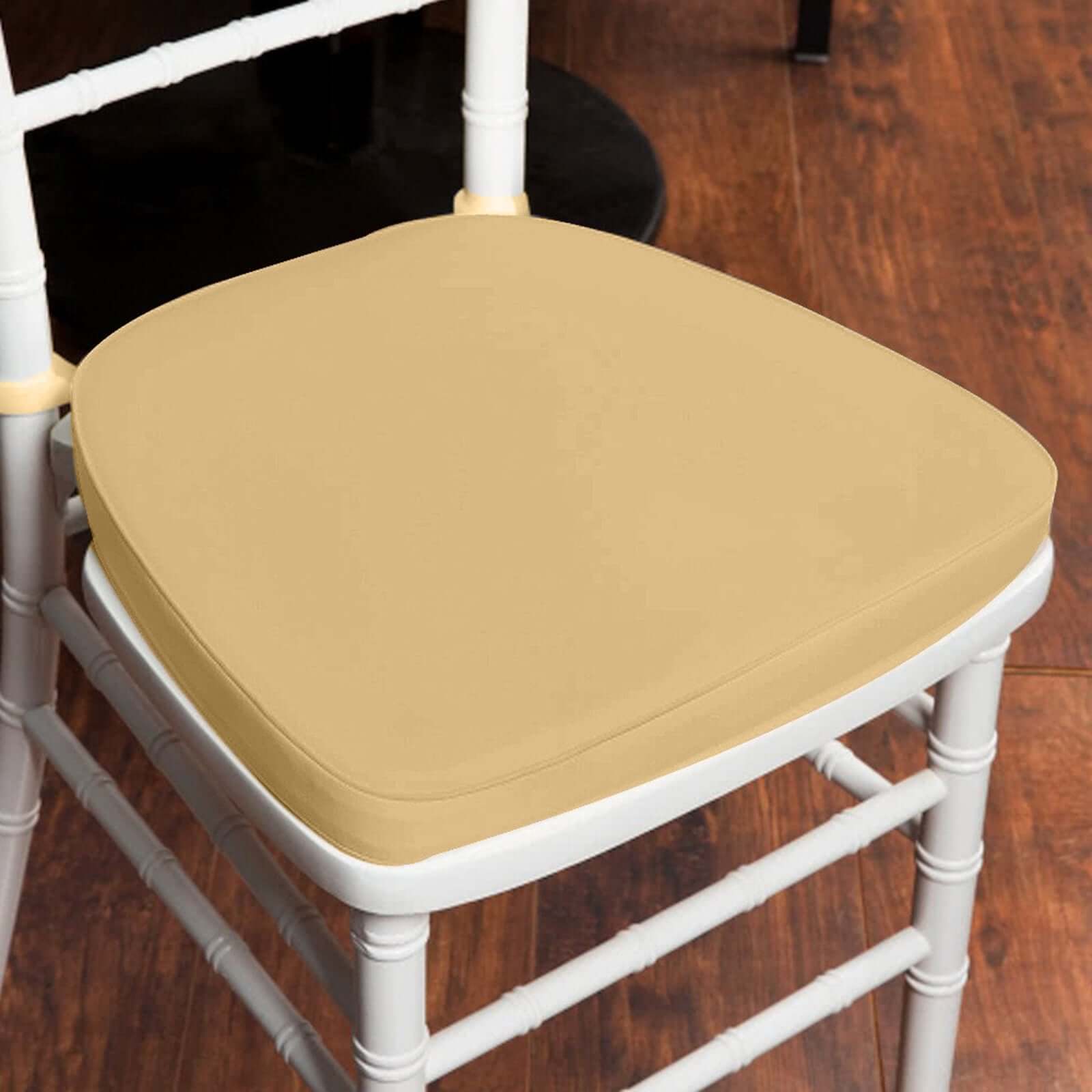 Chiavari Chair Cushion with 1.5" Thick Memory Foam and Ties Champagne - Stylish Removable Cover for Comfort - Linen Luxes