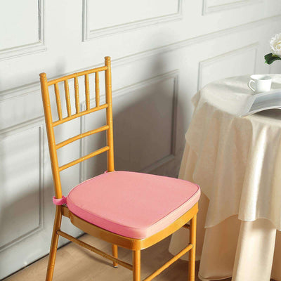 Chiavari Chair Cushion with 1.5" Thick Memory Foam and Ties Dusty Rose - Stylish Removable Cover for Comfort - Linen Luxes