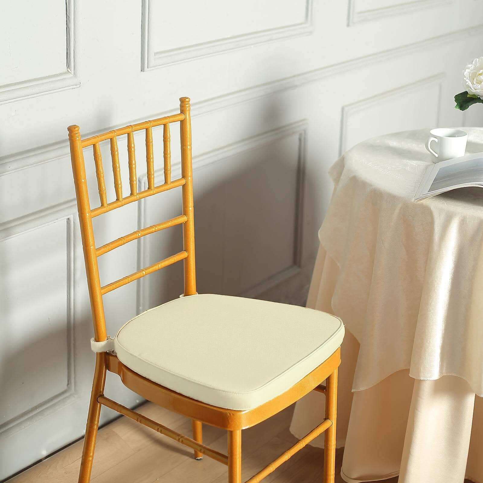 Chiavari Chair Cushion with 1.5" Thick Memory Foam and Ties Ivory - Stylish Removable Cover for Comfort - Linen Luxes