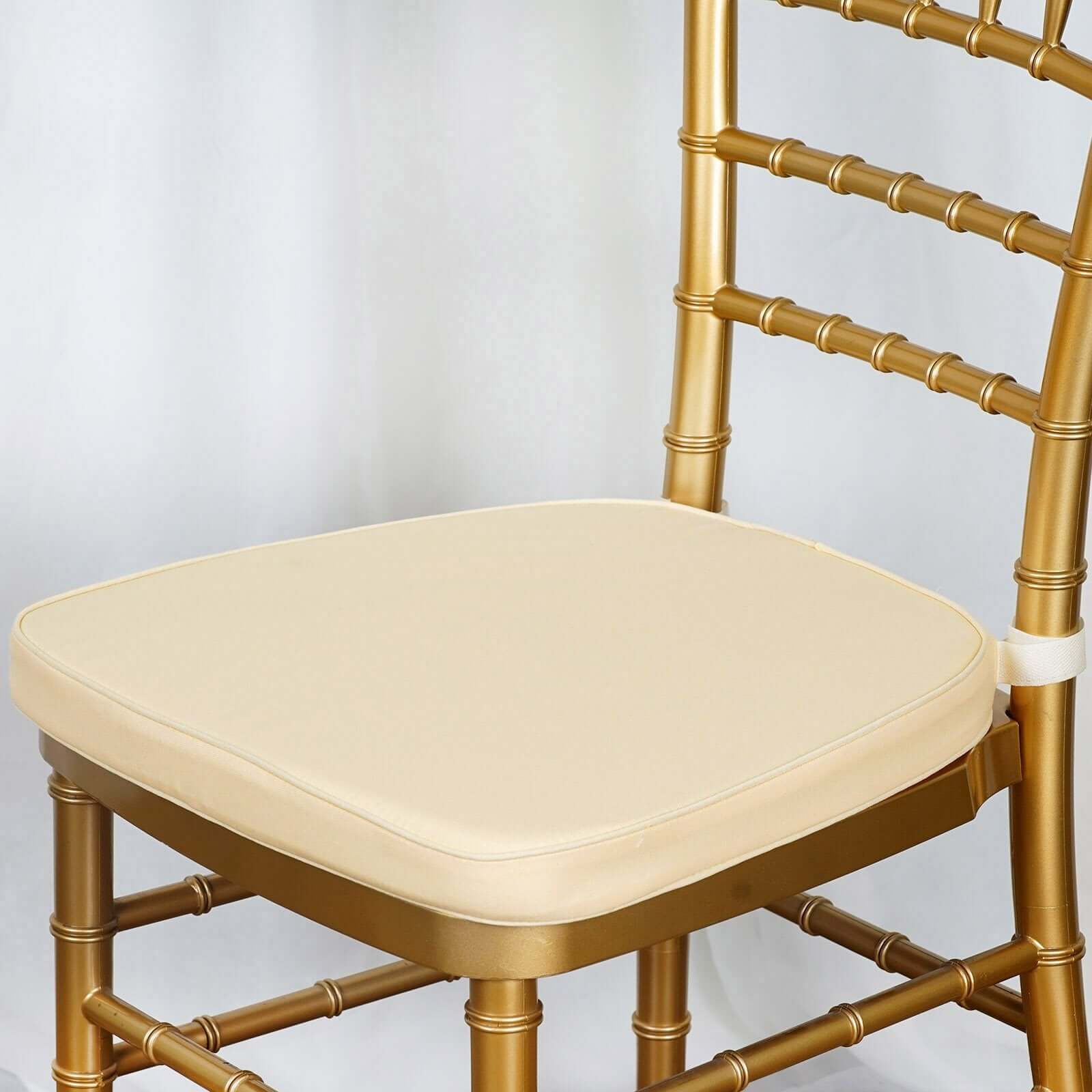 Chiavari Chair Cushion with 1.5" Thick Memory Foam and Ties Ivory - Stylish Removable Cover for Comfort - Linen Luxes