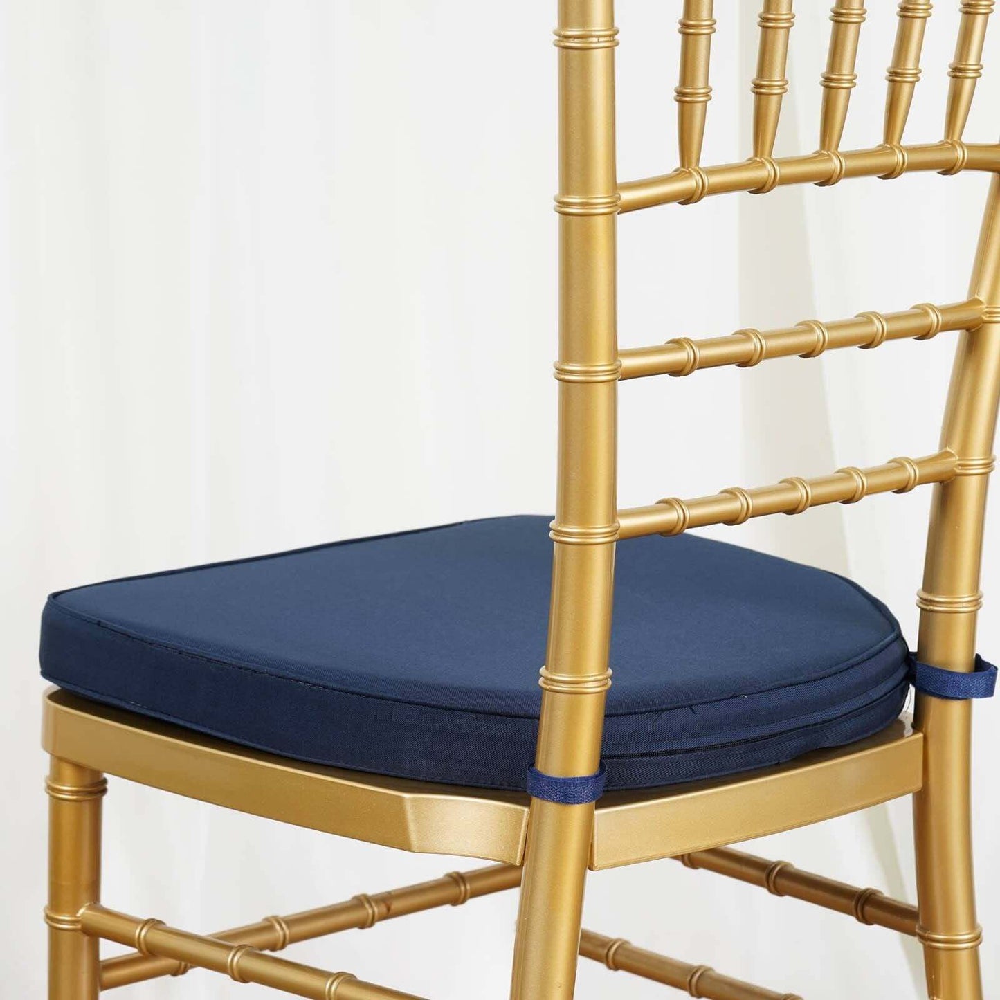 Chiavari Chair Cushion with 1.5" Thick Memory Foam and Ties Navy Blue - Stylish Removable Cover for Comfort - Linen Luxes