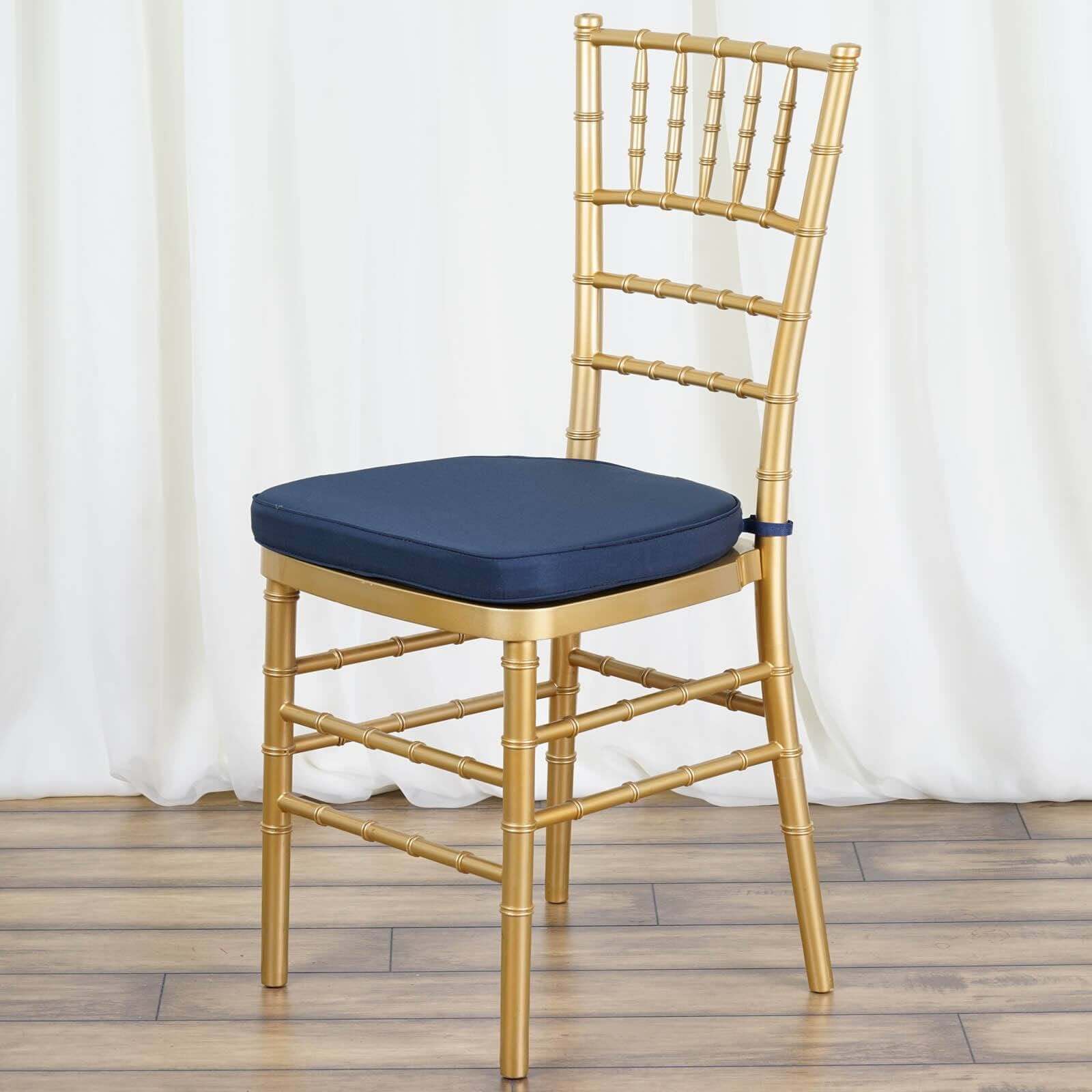Chiavari Chair Cushion with 1.5" Thick Memory Foam and Ties Navy Blue - Stylish Removable Cover for Comfort - Linen Luxes