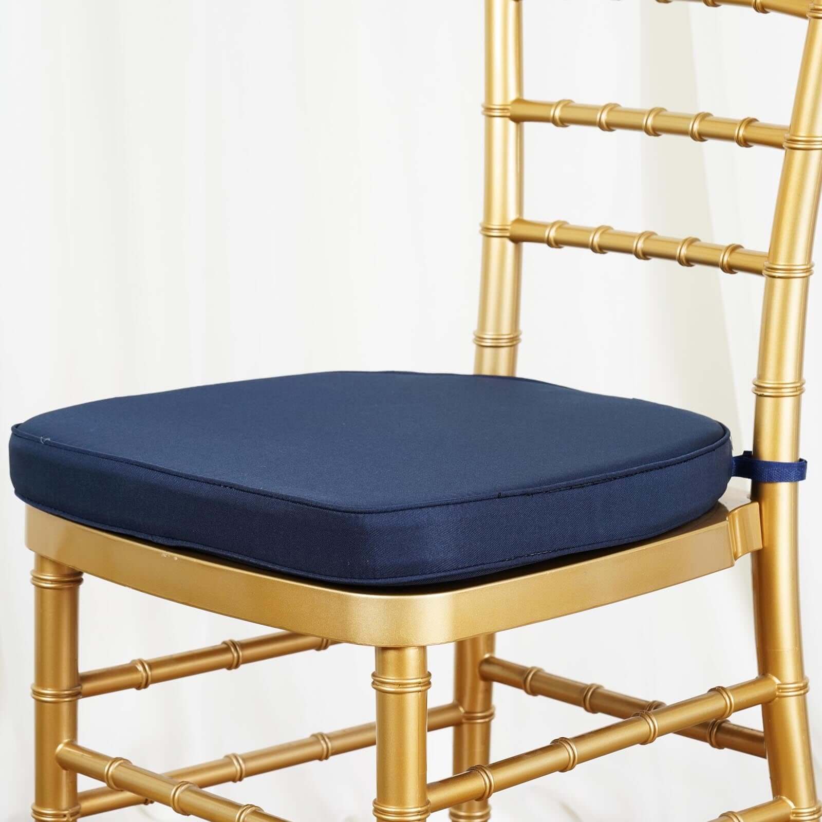 Chiavari Chair Cushion with 1.5" Thick Memory Foam and Ties Navy Blue - Stylish Removable Cover for Comfort - Linen Luxes