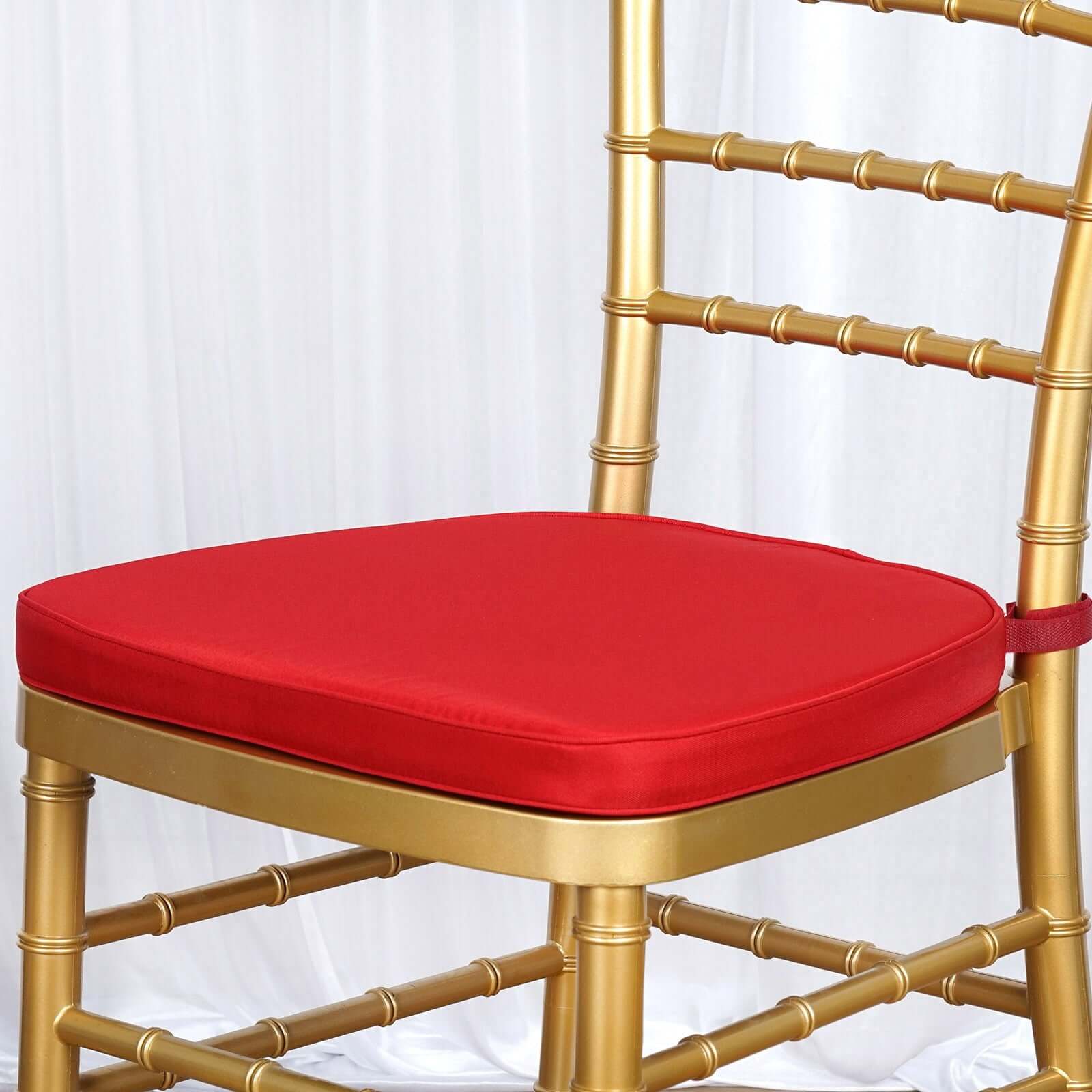 Chiavari Chair Cushion with 1.5" Thick Memory Foam and Ties Red - Stylish Removable Cover for Comfort - Linen Luxes
