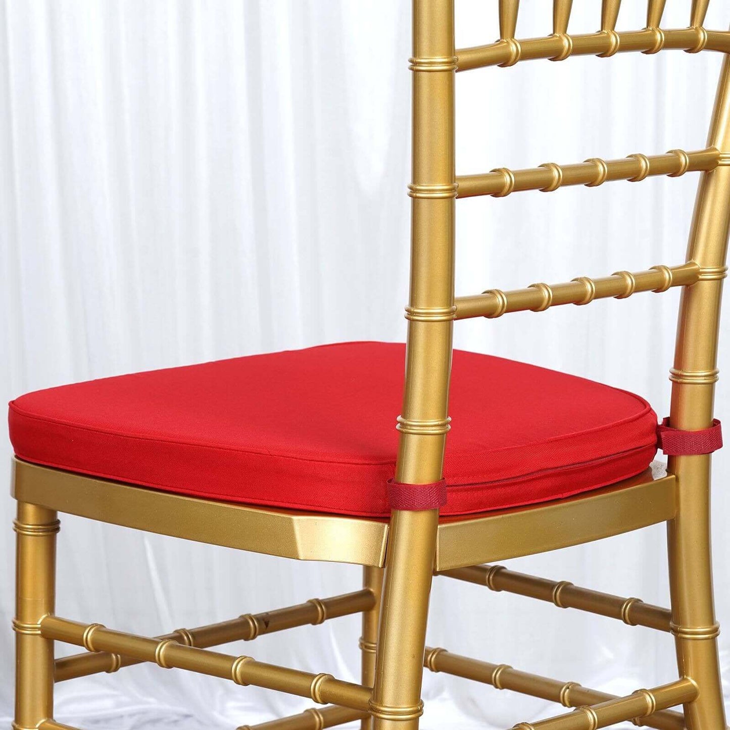 Chiavari Chair Cushion with 1.5" Thick Memory Foam and Ties Red - Stylish Removable Cover for Comfort - Linen Luxes
