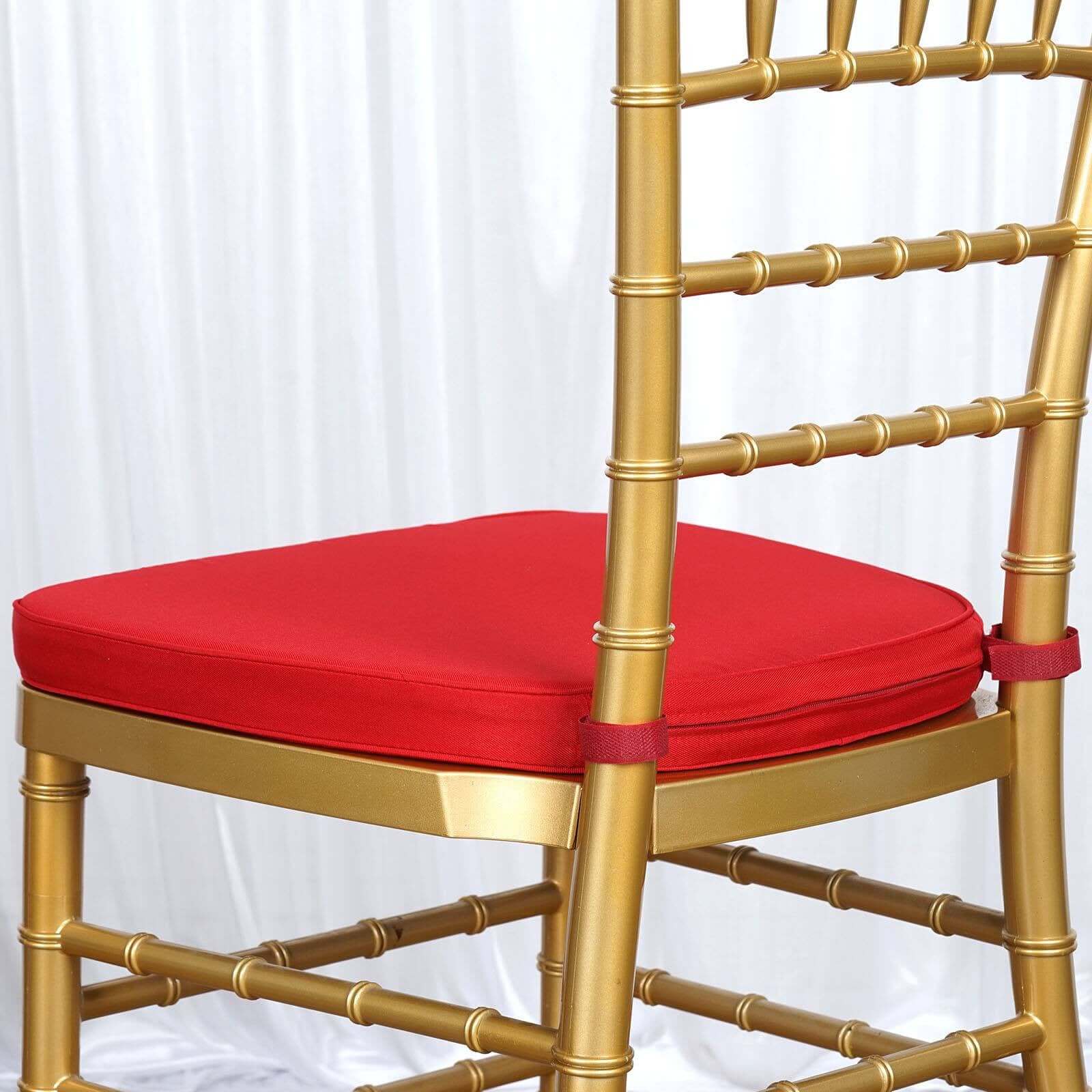 Chiavari Chair Cushion with 1.5" Thick Memory Foam and Ties Red - Stylish Removable Cover for Comfort - Linen Luxes