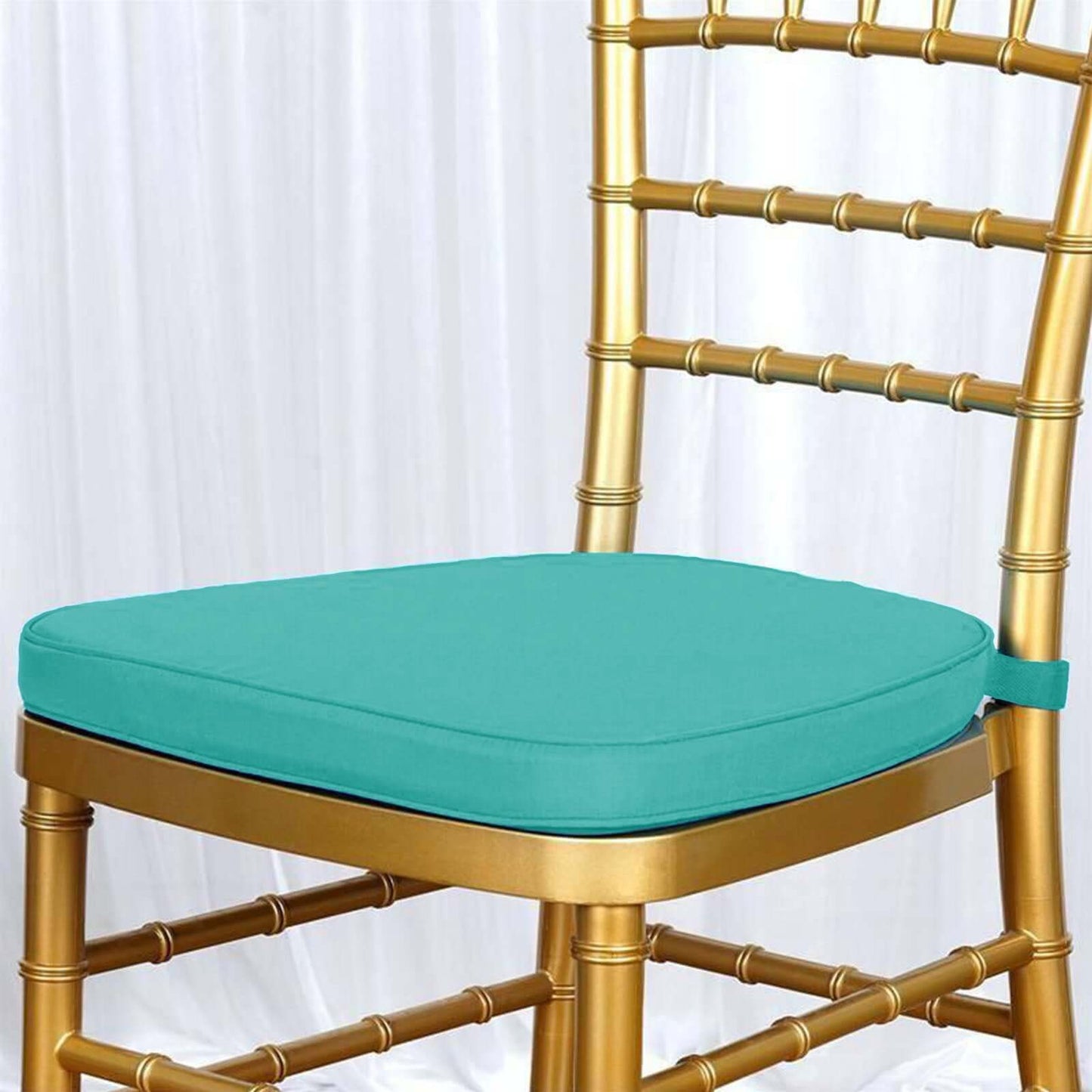 Chiavari Chair Cushion with 1.5" Thick Memory Foam and Ties Turquoise - Stylish Removable Cover for Comfort - Linen Luxes