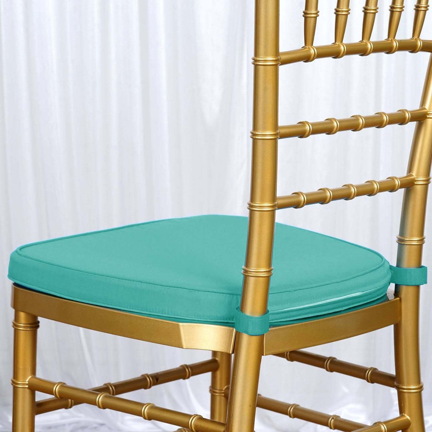 Chiavari Chair Cushion with 1.5" Thick Memory Foam and Ties Turquoise - Stylish Removable Cover for Comfort - Linen Luxes