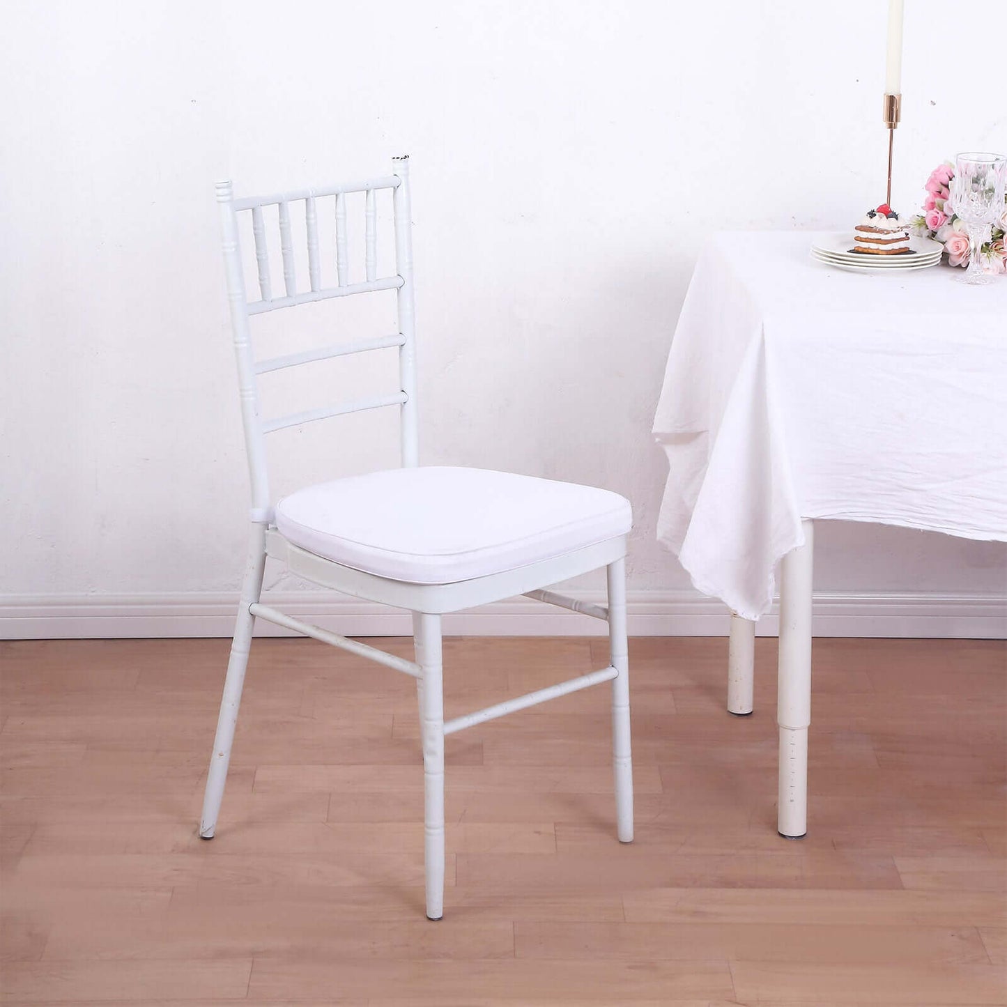 Chiavari Chair Cushion with 1.5" Thick Memory Foam and Ties White - Stylish Removable Cover for Comfort - Linen Luxes
