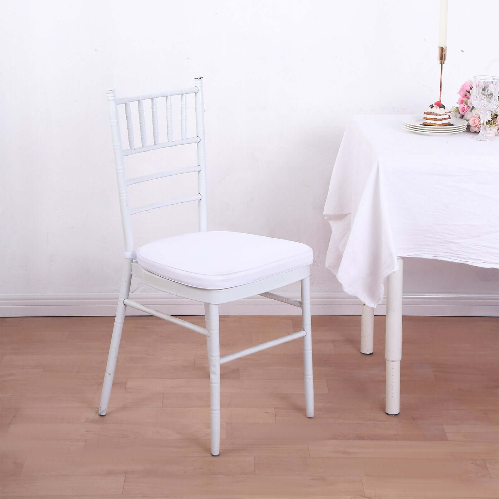 Chiavari Chair Cushion with 1.5" Thick Memory Foam and Ties White - Stylish Removable Cover for Comfort - Linen Luxes