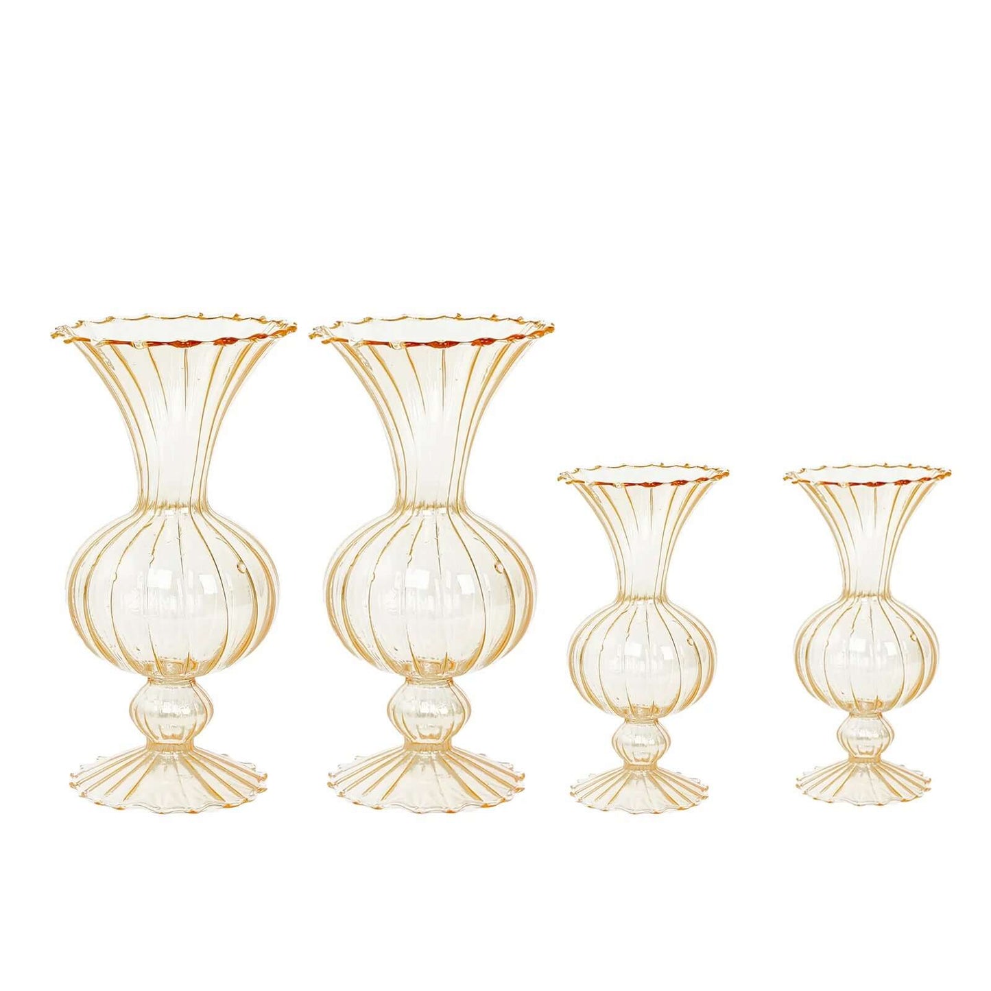 Set of 4 Glass Flower Vases Nordic Style with Petals Texture Amber Gold - Transparent Bud Planters for Wedding Table Decor 7", 9"