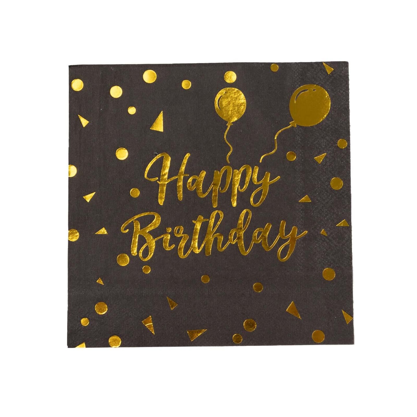 20-Pack Paper Beverage Napkins with Happy Birthday Foil Print Black/Gold - 2 Ply Disposable 18GSM Soft Party Napkins 6.5"x6.5"