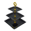 3-Tier Plastic Square Cupcake Stand Tower Black - Charming Disposable Dessert Display Serving Tray Platter with Heart Wavy Edge & Gold Top Handle for Tea Parties Weddings & Special Occasions 13"