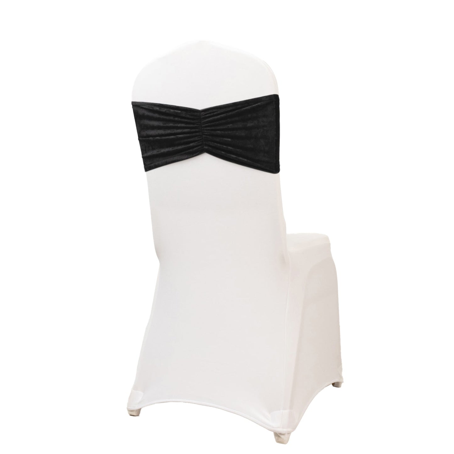 5 Pack Crushed Velvet Chair Bands Black Wide Ruffle Style - Textured Chair Sashes for Stunning Event Decor - 8"x15"