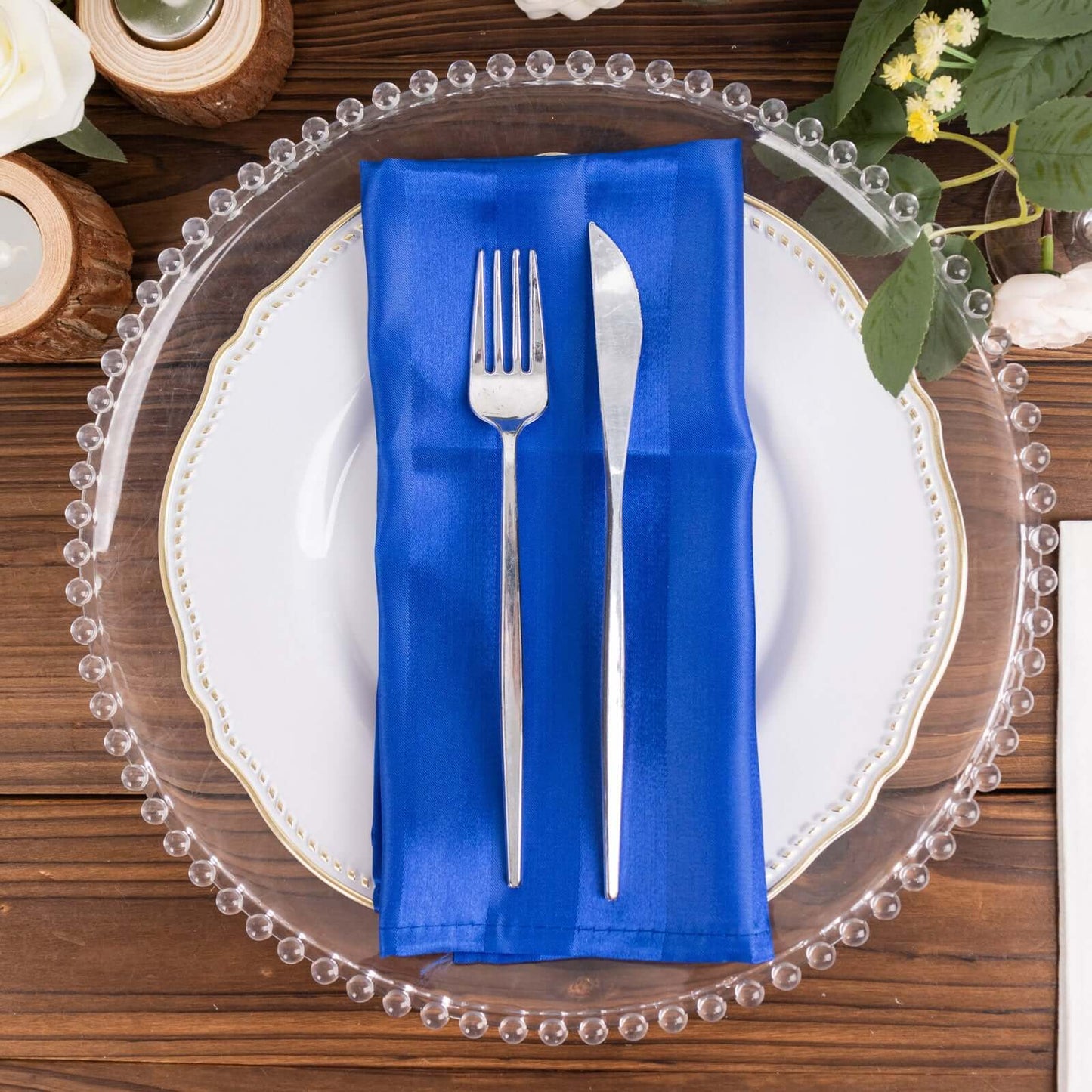 5 Pack Satin 20"x20" Napkins Royal Blue Glossy Stripes - Durable & Wrinkle-Free Cloth Napkins