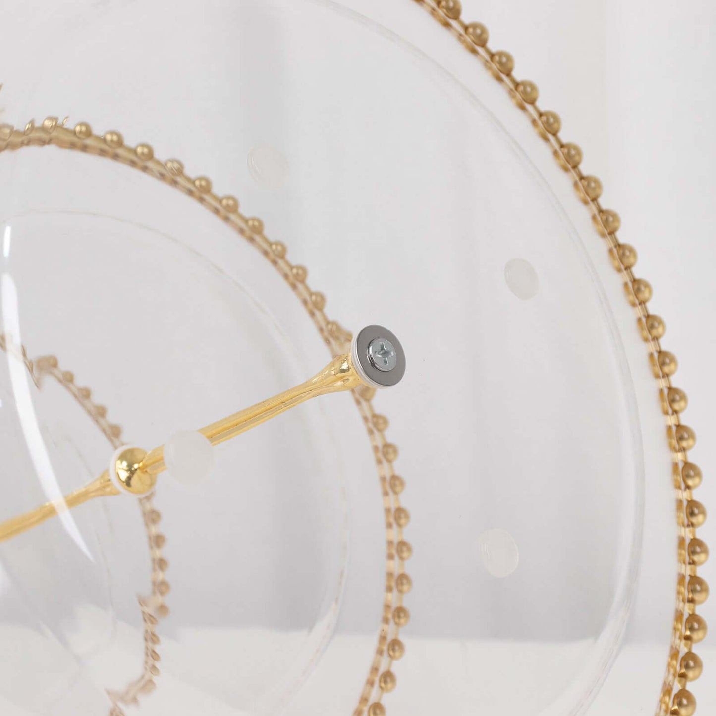 3-Tier Plastic Round Cupcake Tower Stand Clear - Versatile Dessert Display Tea Party Serving Platter with Gold Beaded Rim & Top Handle 14"