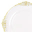 10-Pack Plastic 10" Round Dinner Plates in Clear with Gold Leaf Embossed Rim - Disposable Vintage Baroque Style Plates