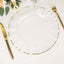 10-Pack Plastic 11" Round Dinner Plates in Clear Ruffled Rim with Gold Edging - Sturdy Disposable Dinnerware
