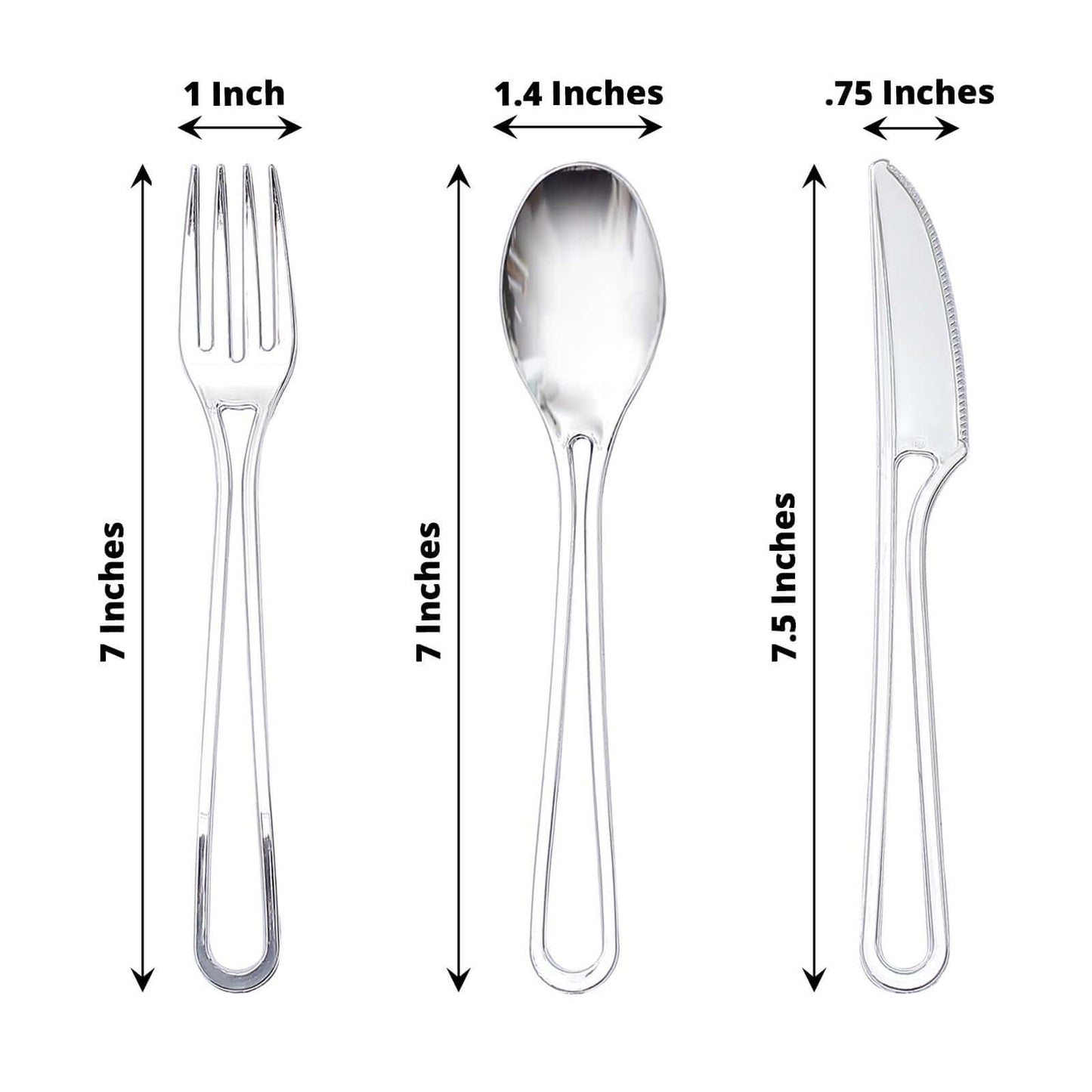 24-Pack Plastic Utensil Set with Modern Hollow Handle Design Silver - Disposable Silverware 7"