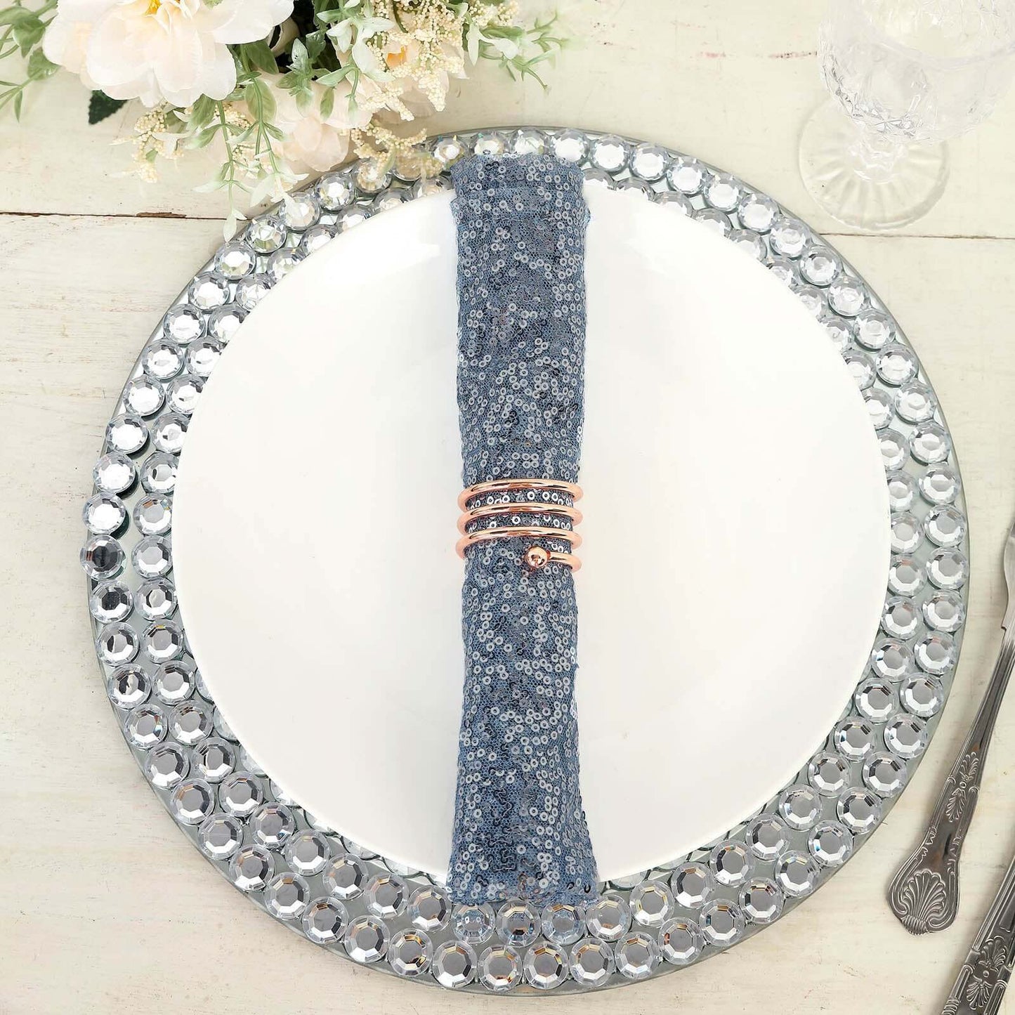 Sequin 20"x20" Napkin Dusty Blue - Shimmering Dinner Napkin