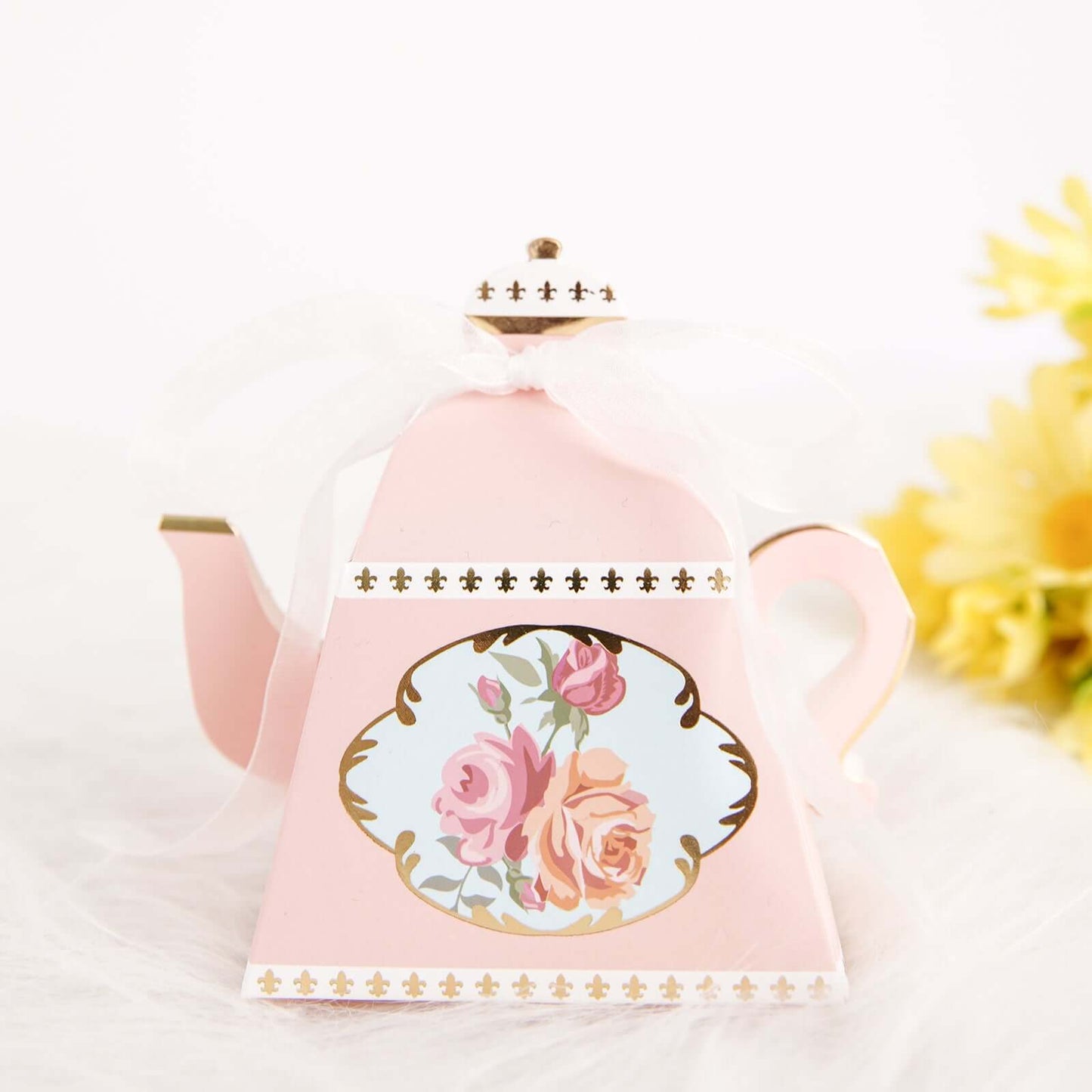 25 Pack 4" Dusty Rose Mini Teapot Favor Boxes, Vintage Rose Gift Boxes with Ribbons