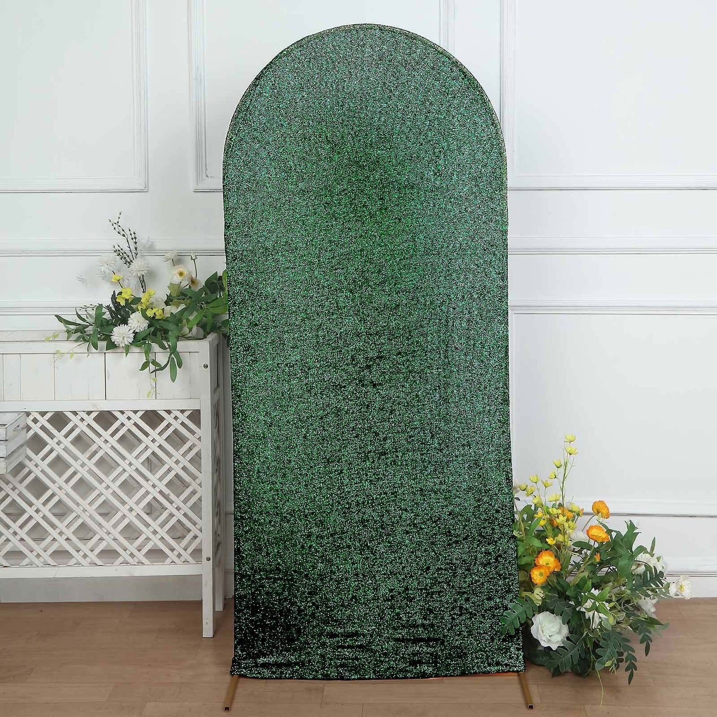 6ft Hunter Emerald Green Shimmer Tinsel Spandex Chiara Backdrop Stand Cover For Fitted Round Top Wedding Arch