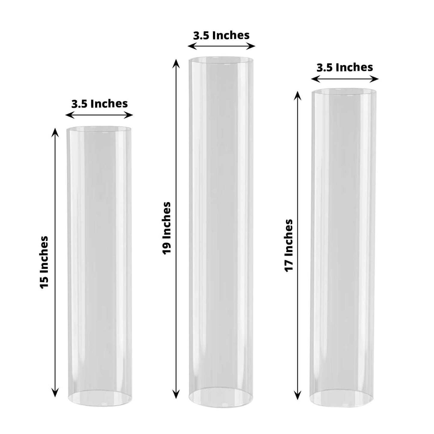 Set of 3 Clear Glass Hurricane Candle Sleeves 3.5" Wide - Chic Pillar Candle Shades Holder Table Centerpiece 15", 17", 19"