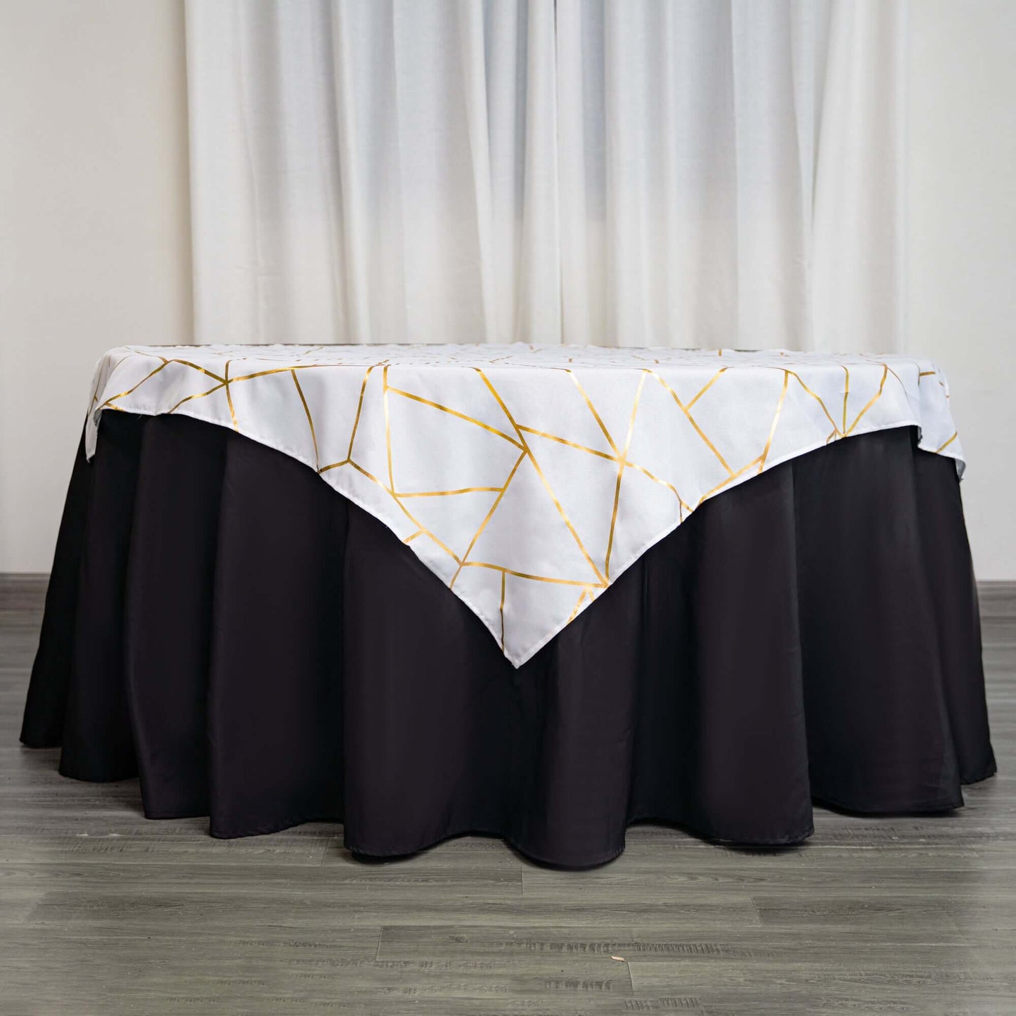 Polyester 54"x54" Table Overlay Square Tablecloth White with Gold Foil Geometric Pattern - Wrinkle-Resistant & Durable for Stylish Settings