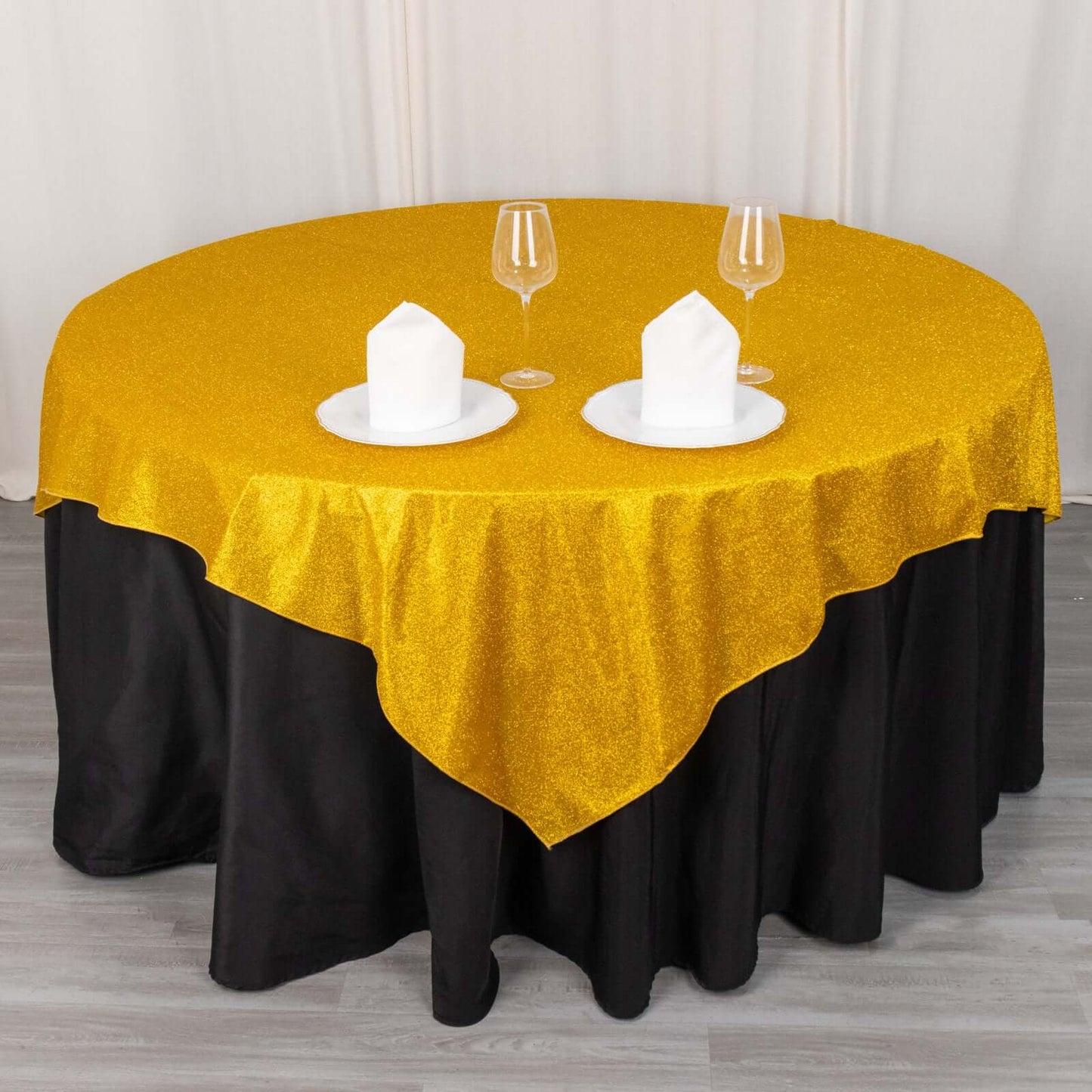 Polyester 72"x72" Table Overlay Square Tablecloth Gold - Glitter Sparkle Design for Classy Celebrations