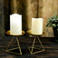 2-Pack Pillar Candle Holders Gold Metal Geometric Triangle Base Design - Decorative Centerpiece 5"