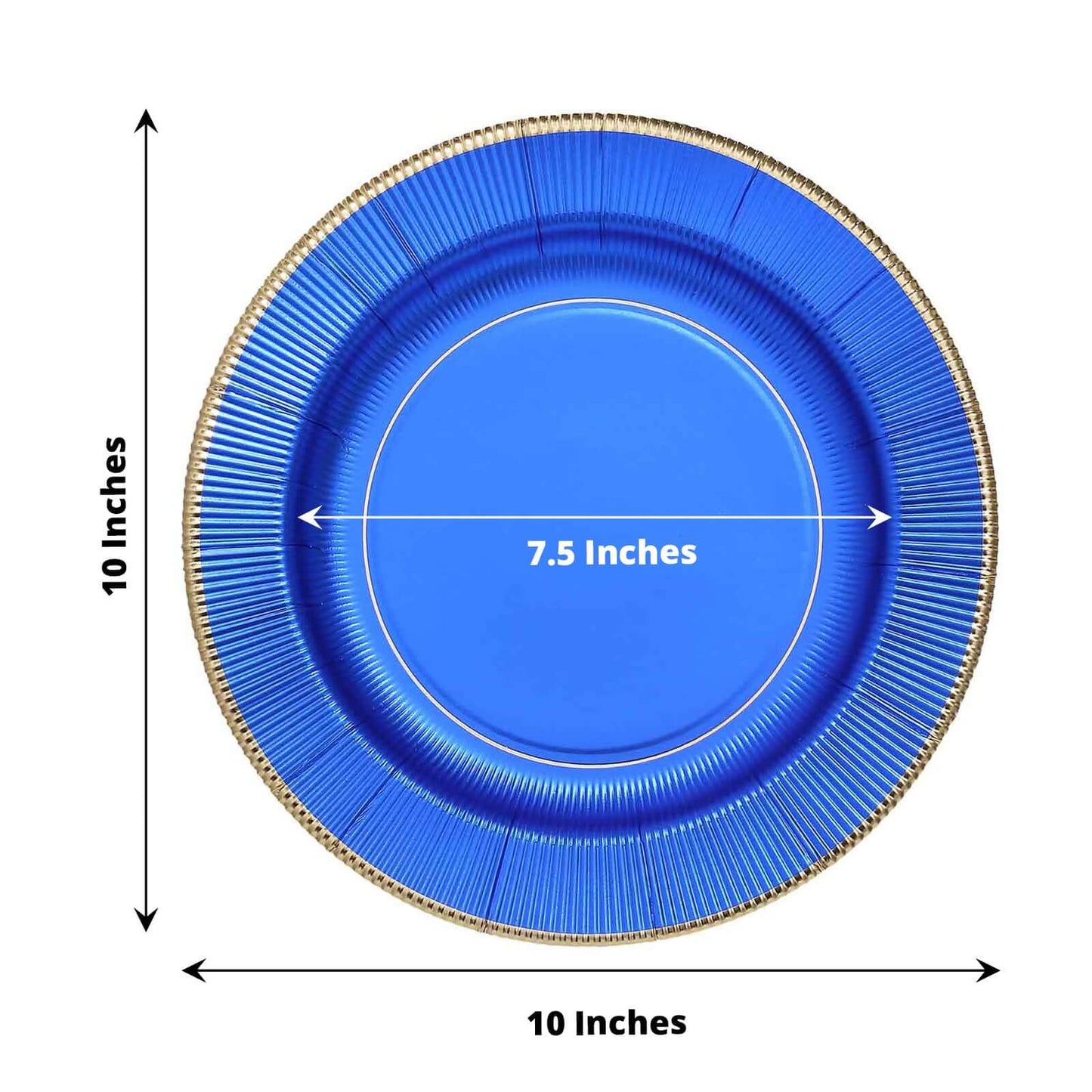 25-Pack Paper 10" Round Dinner Plates in Royal Blue Sunray Design with Gold Rim - Disposable Heavy Duty 350GSM Party Plates