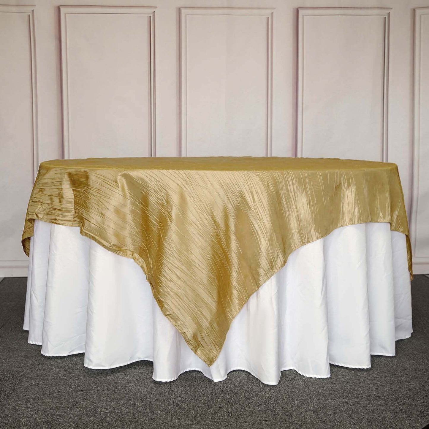 Taffeta 90"x90" Table Overlay Square Tablecloth Gold - Accordion Crinkle Design for Modern Celebrations