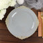 10-Pack Plastic 10" Round Dinner Plates in Gray with Gold Leaf Embossed Rim - Disposable Vintage Baroque Style Plates