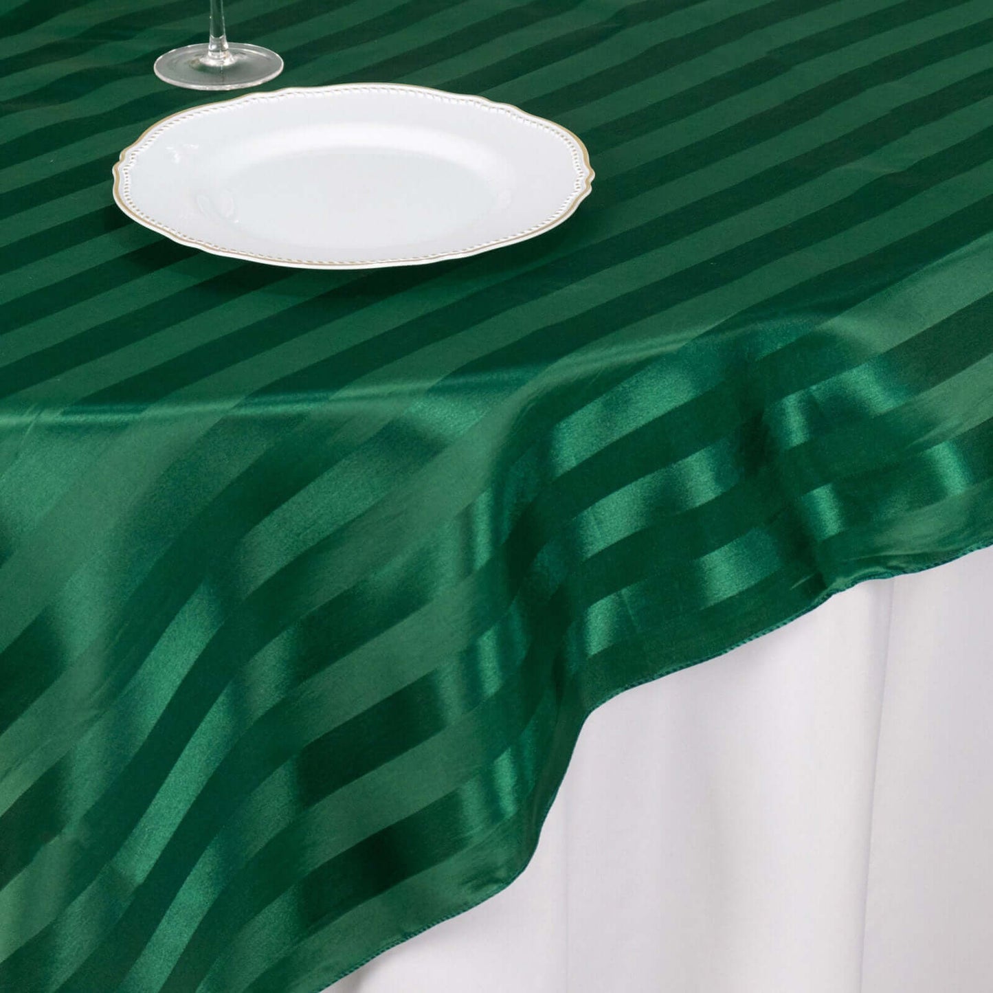 Satin 72"x72" Table Overlay Square Tablecloth Hunter Emerald Green - Stripe Table Topper