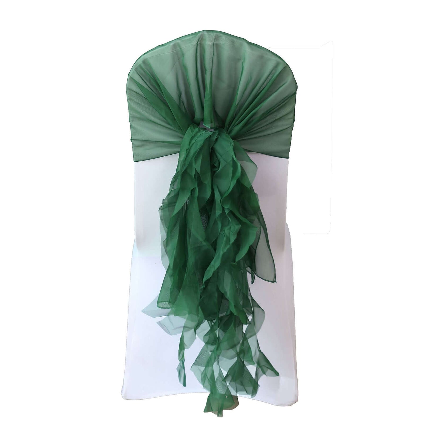 Chiffon Chair Sash with Curly Design Hunter Emerald Green - Stylish Chair Decorations