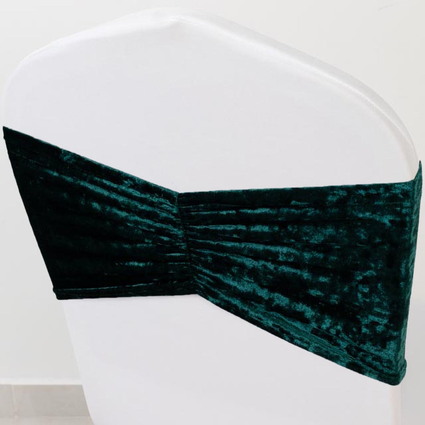 5 Pack Crushed Velvet Chair Bands Hunter Emerald Green Wide Ruffle Style - Textured Chair Sashes for Stunning Event Decor - 8"x15"