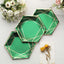 25-Pack Paper 7" Hexagon Dessert Plates in Hunter Emerald Green with Gold Geometric Lines & Rim - Stylish Disposable Geometric 300GSM Appetizer Salad Plates