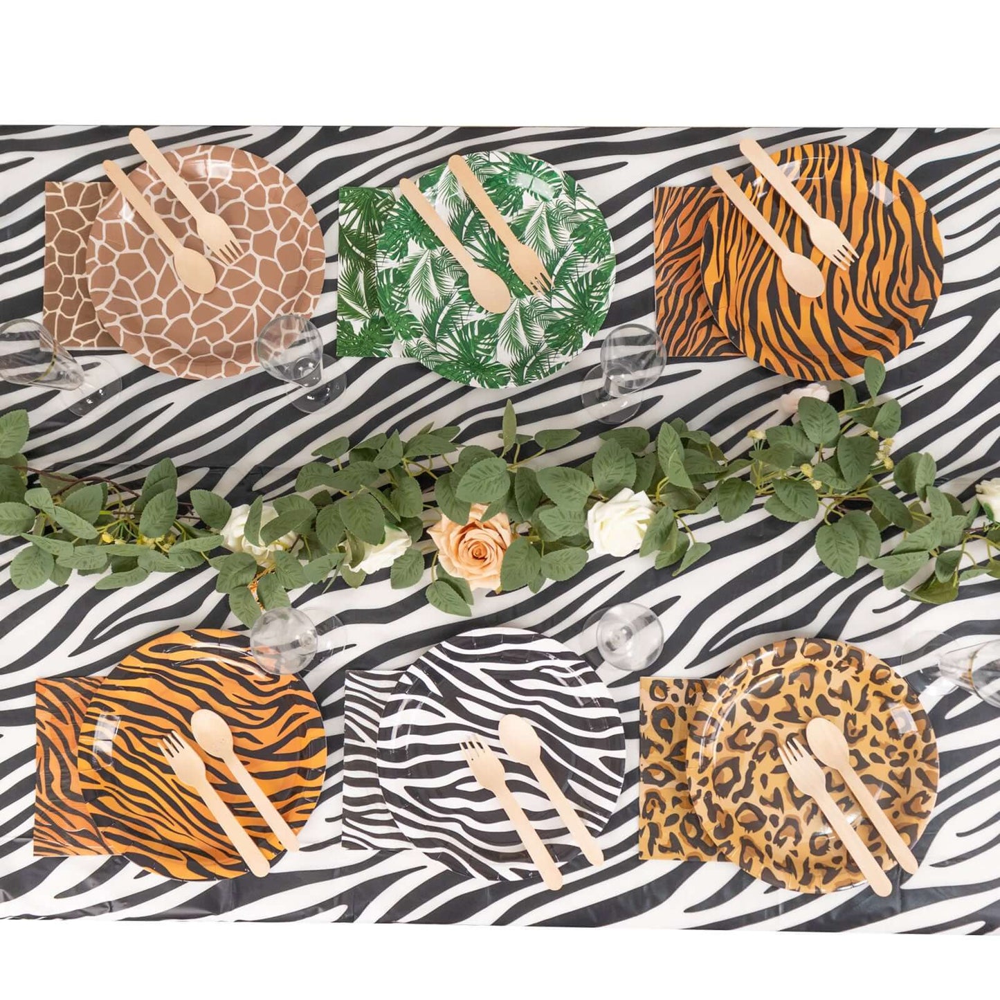 60 Pcs Paper Dinnerware Set with Animal Safari Print - Jungle Theme Party Plates and Napkins for 30 Guests
