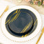 10-Pack Plastic 7" Round Dessert Plates in Navy Blue with Gold Brush Stroked Print - Disposable Appetizer Salad Plates