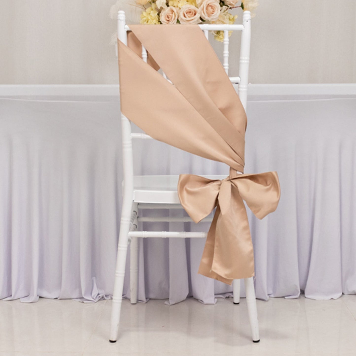 5 Pack Lamour Satin 6"x106" Chair Sashes Nude - Stylish Reusable Decorative Bows