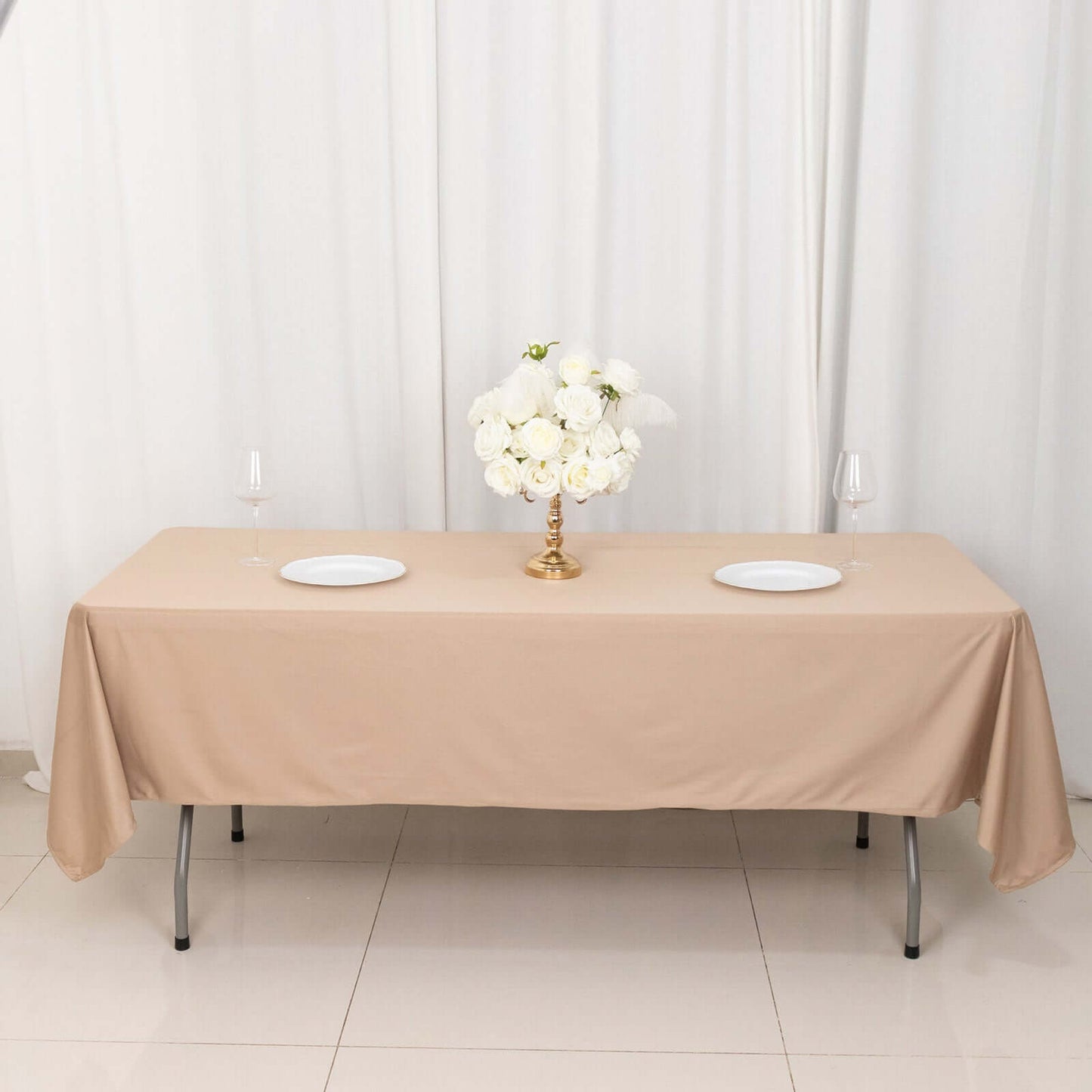 Scuba Rectangular 60"x102" Tablecloth Nude - Wrinkle Free & Stain Resistant Table Cover