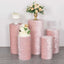 Set of 5 Blush Crushed Velvet Cylinder Pedestal Stand Covers, Premium Pillar Prop Covers