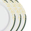10-Pack Plastic 8" Round Dessert Plates in White with Hunter Emerald Green Rim - Stylish Gold Vine Design Disposable Salad/Appetizer Plates for Special Occasions & Celebrations