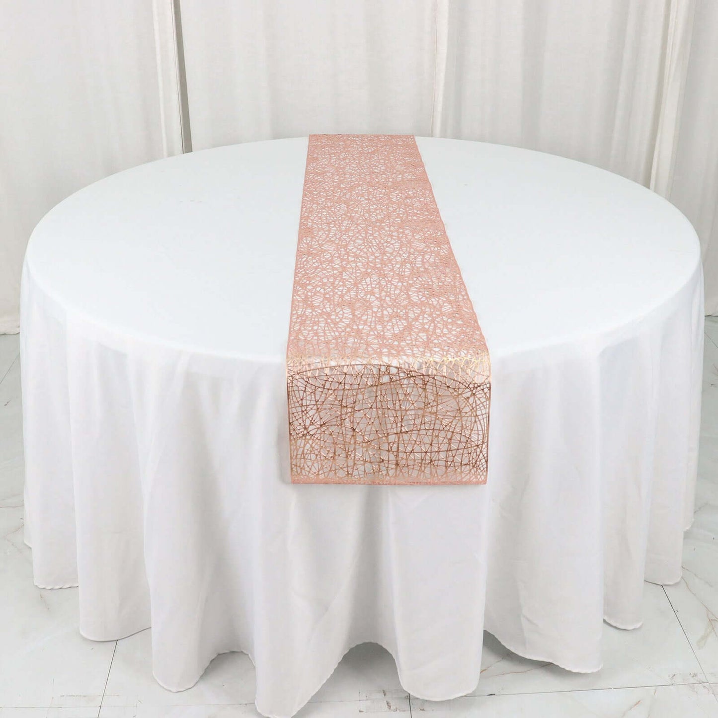 Plastic Woven Vinyl 13"x6ft Table Runner Metallic Rose Gold - Non-Slip & Reversible Tabletop Decor