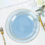 10-Pack Plastic 7" Round Dessert Appetizer Plates in Transparent Dusty Blue Hammered Design with Gold Rim - Modern Disposable Salad Plates