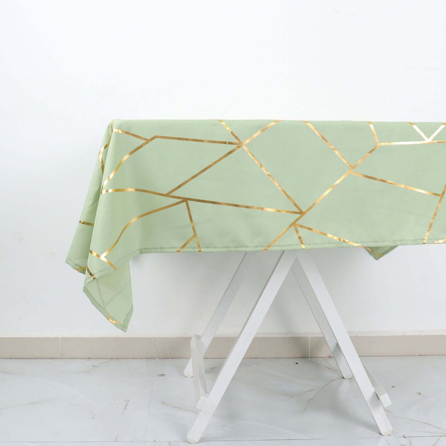 Polyester 54"x54" Square Tablecloth Sage Green with Gold Foil Geometric Pattern - Wrinkle-Resistant & Durable for Stylish Settings