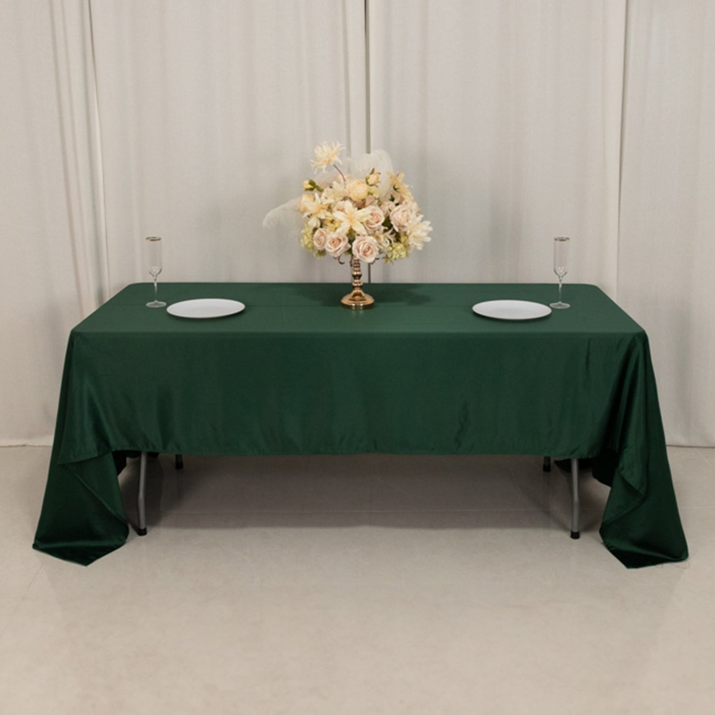 Lamour Satin 60"x126" Rectangle Tablecloth Hunter Emerald Green - Soft & Silk-Like Table Cover