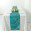Polyester 9ft Table Runner Teal with Gold Foil Modern Geometric Accent