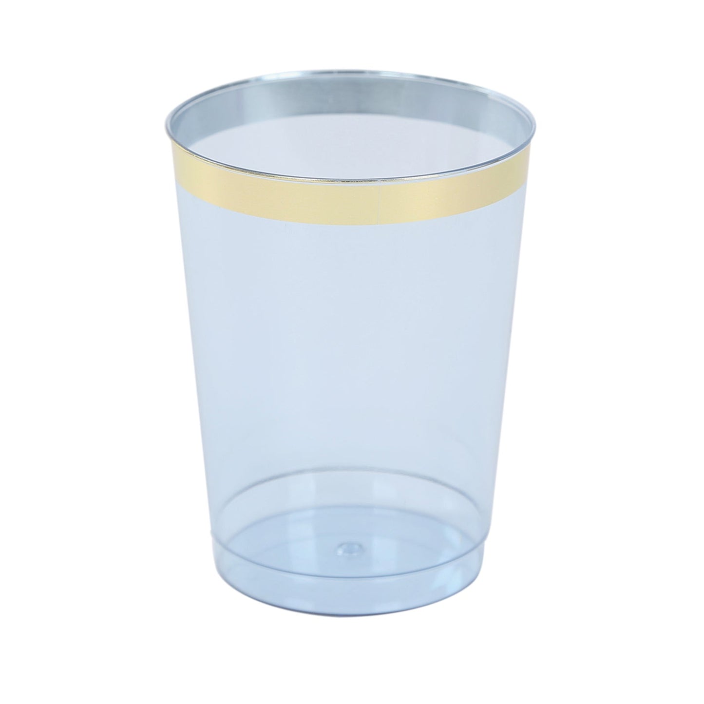 25-Pack Plastic Tumbler Cups Transparent Dusty Blue with Gold Rim - Stylish Disposable Party Glasses 10oz