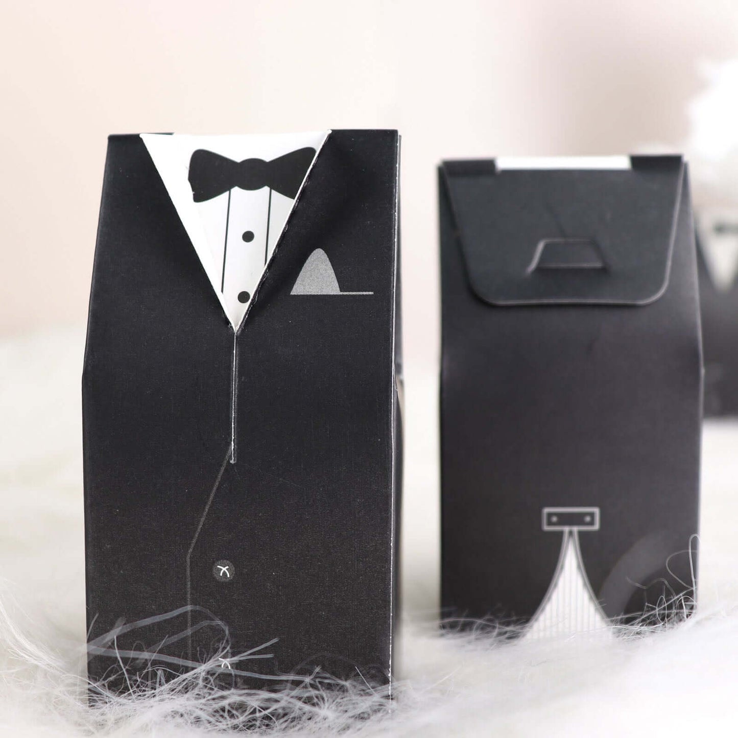 50 Pcs Set Wedding Dress and Tuxedo Shower Party Favor Candy Gift Boxes with Ribbon Ties